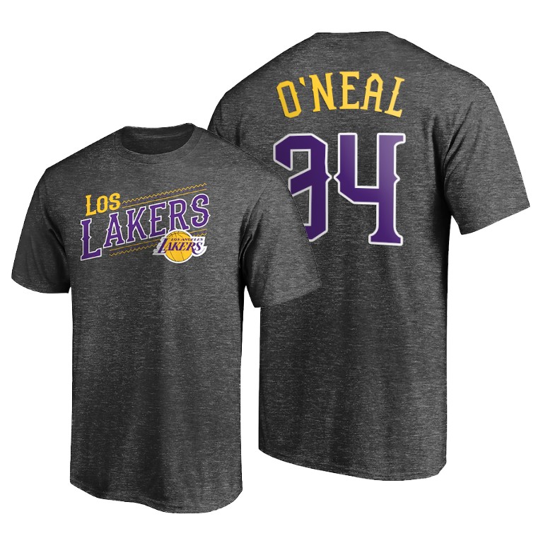 Men's Los Angeles Lakers Shaquille O'Neal #34 NBA Core 2021 ene-Be-A Noche Latina Charcoal Basketball T-Shirt OXS5283DY